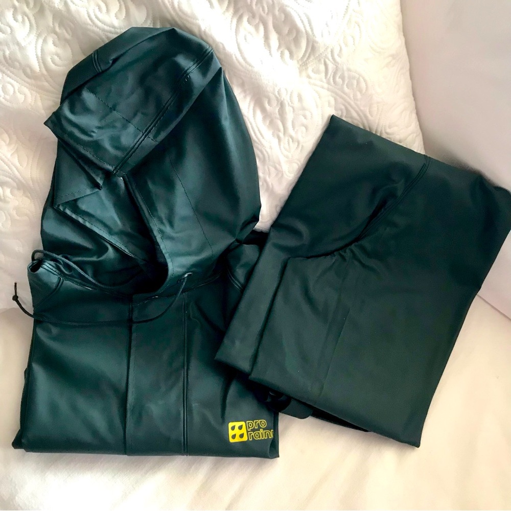 Pro Rainer | Men's Green Rain Suit Pants Jacket Sz S Commercial Grade Mid-Wieght